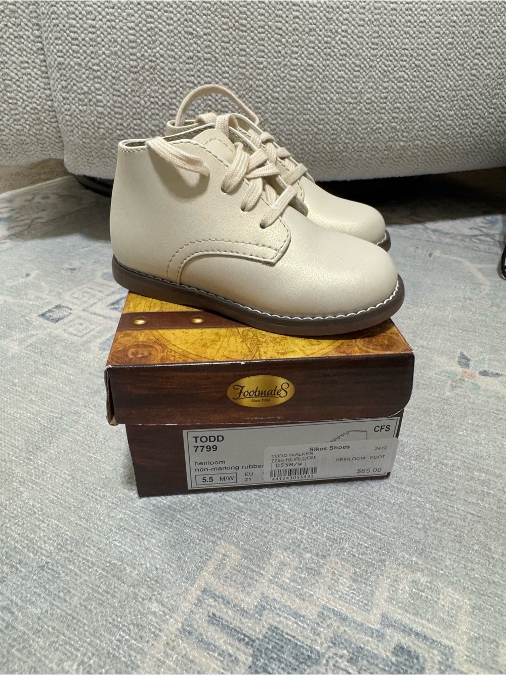 FootMates Cream Lace-Up Toddler Boots with Brown Sole